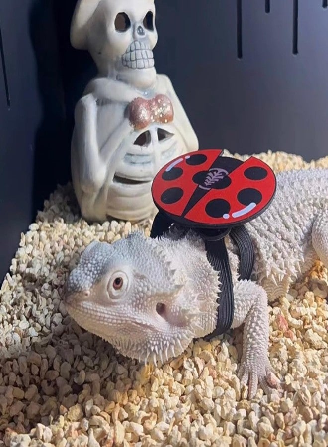 FORZENA Bearded Dragon Harness Leash Soft Leather Harness with Ladybug Patch Adjustable Strap Outside Walk Training Leash for Reptile Lizard Amphibians (Red) - Image 2